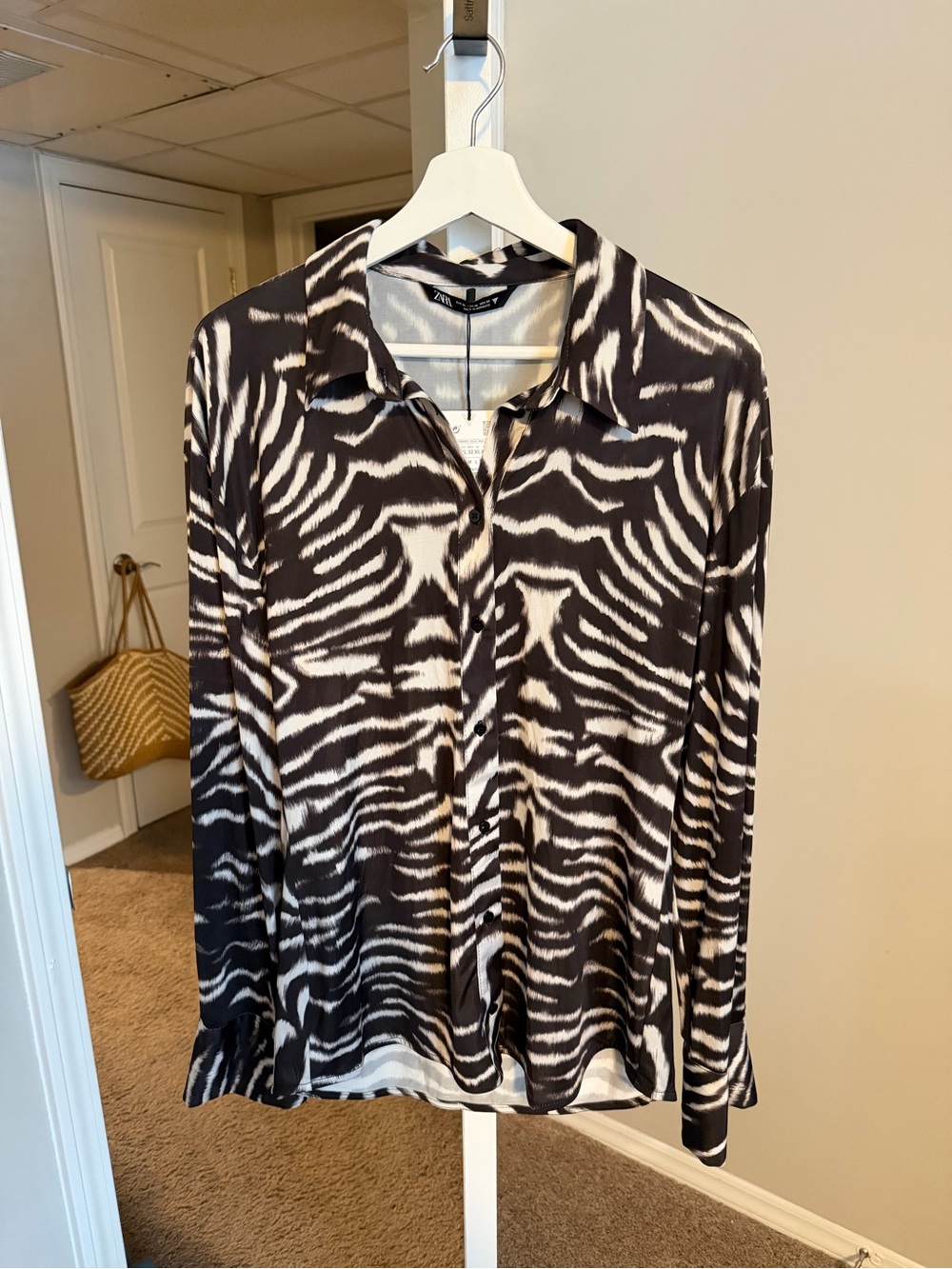 Zara Black & White Zebra-Print Button Down Shirt